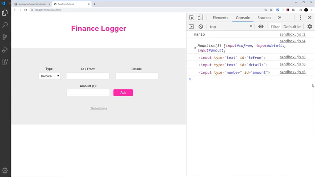 back in the browser: the logged values now appear