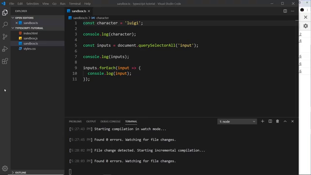 final sandbox.ts with the querySelectorAll helper and loop; recompiled output below