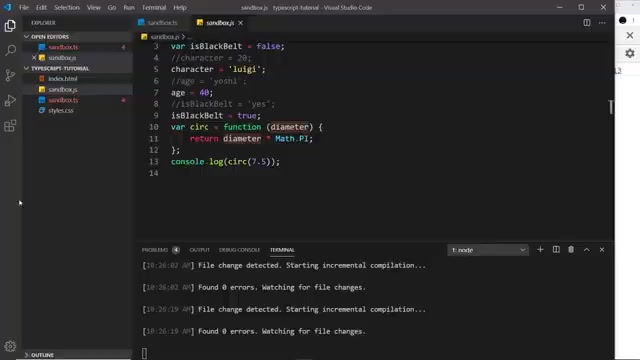 sandbox.ts with console.log(circ(7.5)) and the logged result