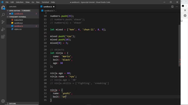 commented-out object errors and the reassignment being typed