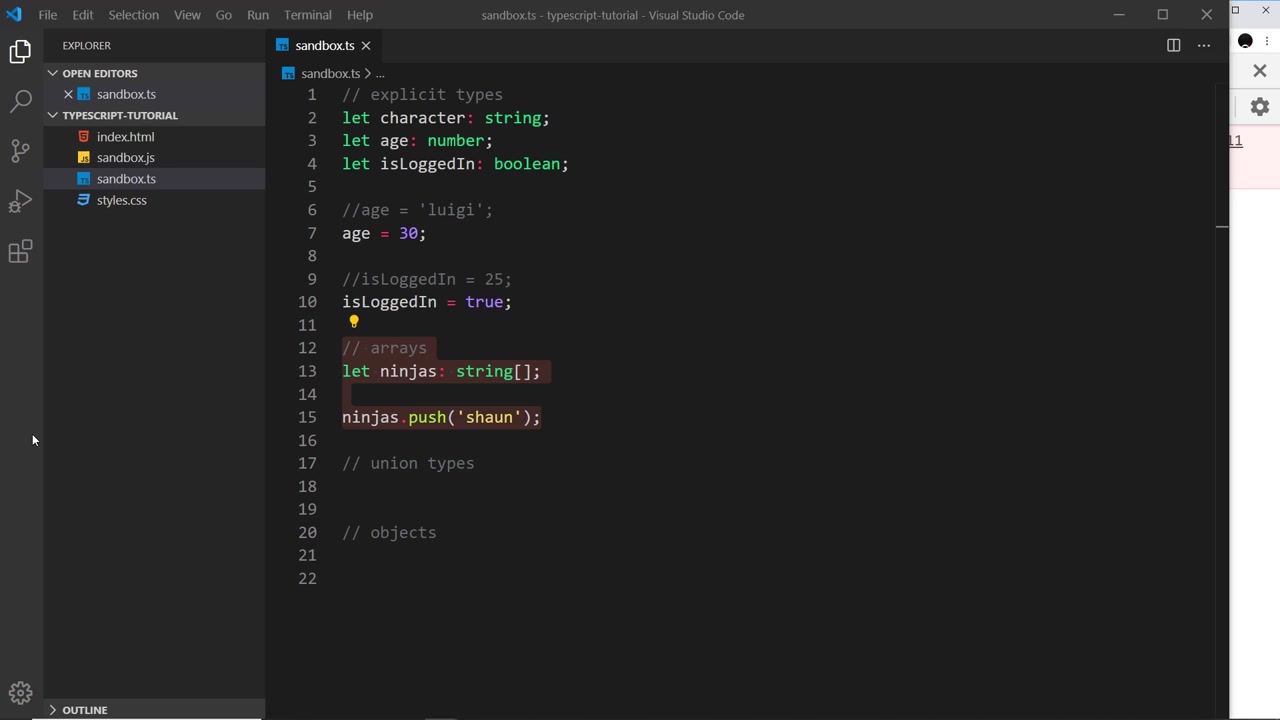 VS Code sandbox.ts with explicit-type declarations
