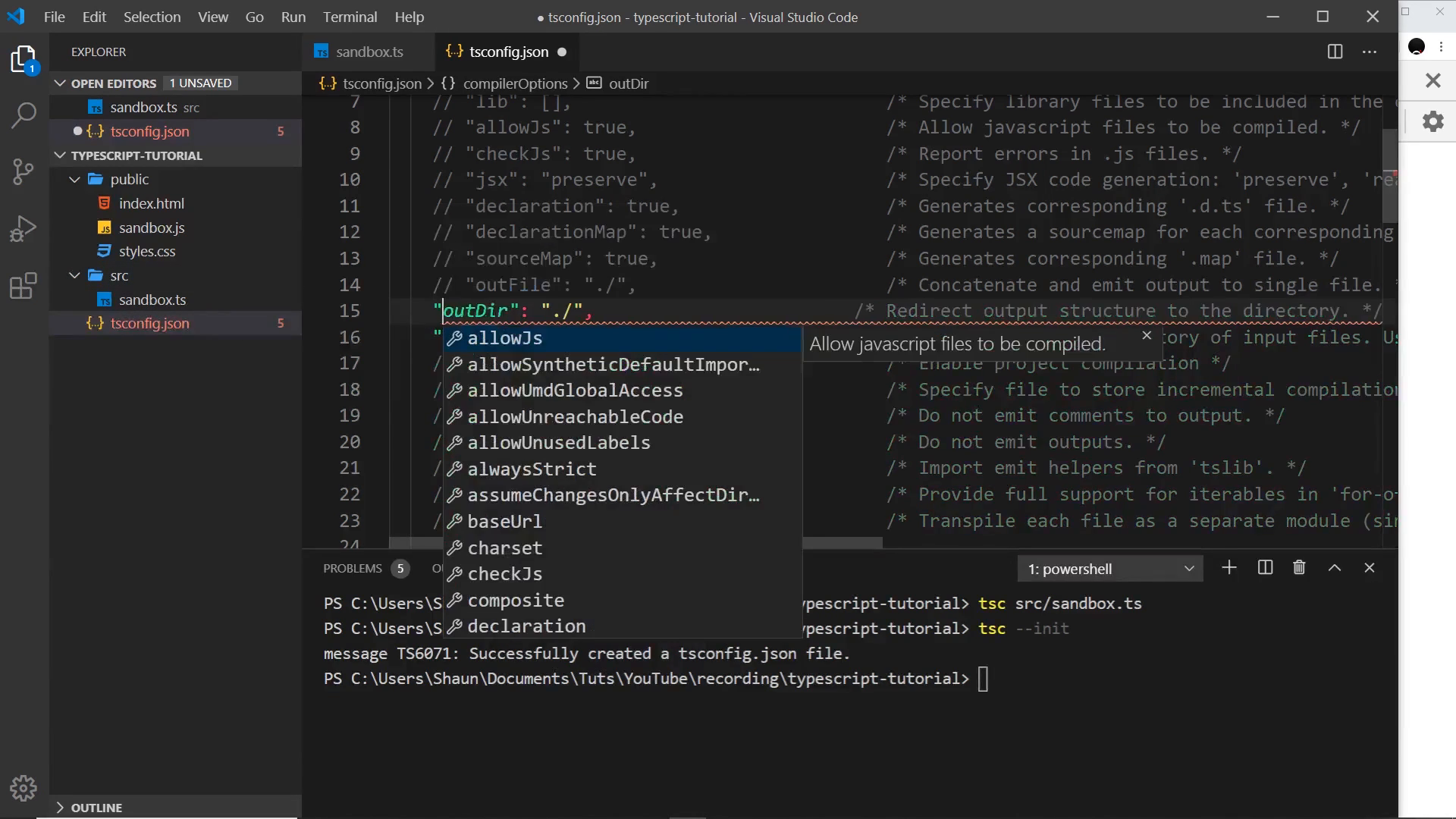 rootDir and outDir wired in tsconfig.json