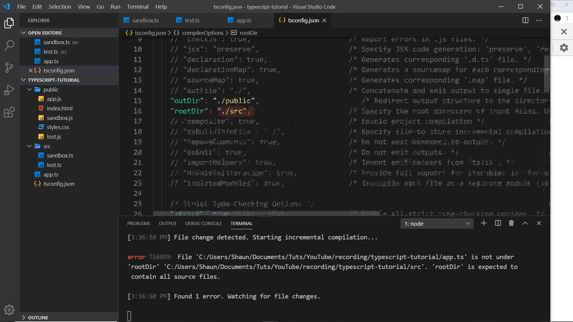 tsconfig.json with the include array added