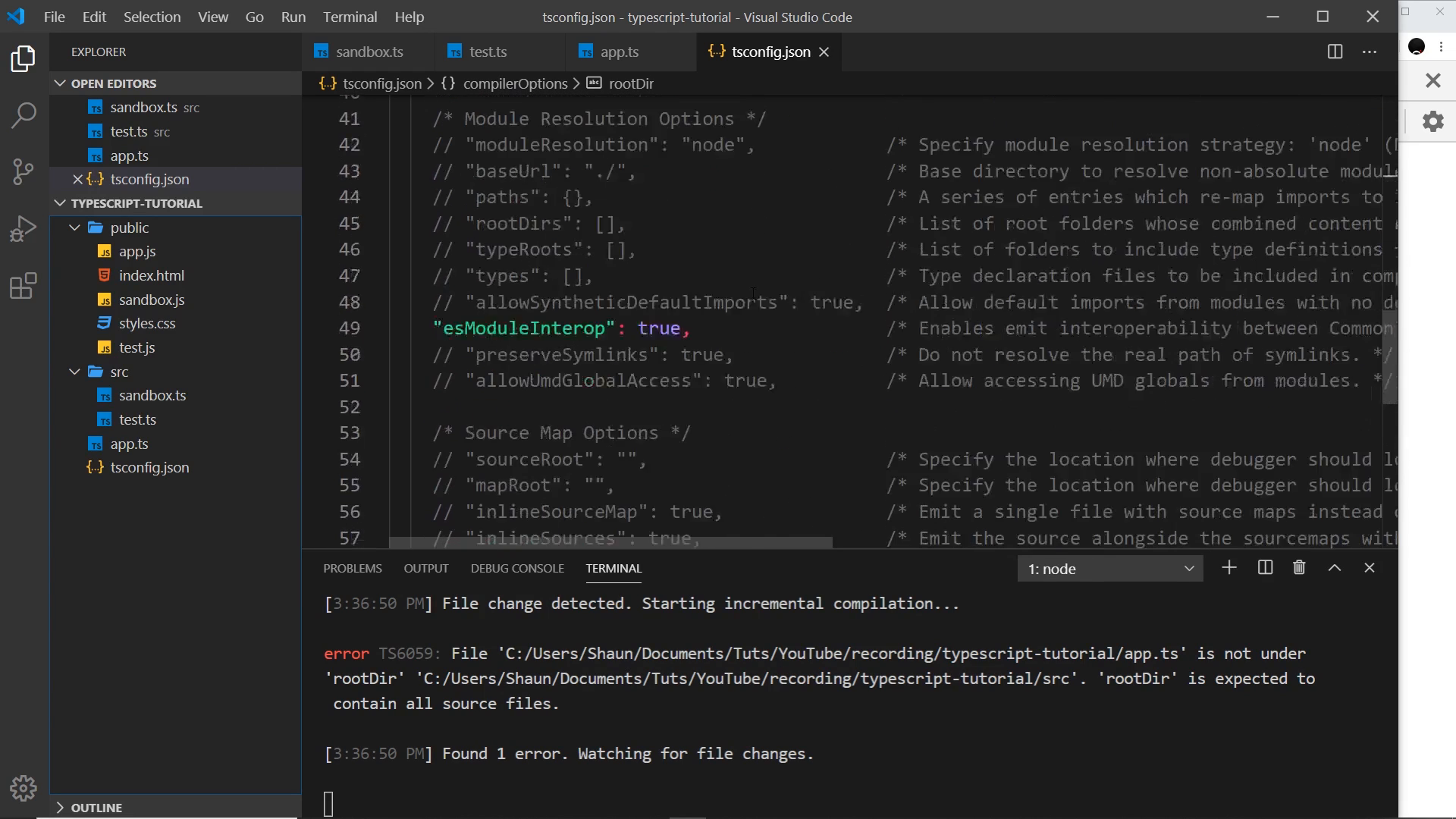 rootDir error in the integrated terminal
