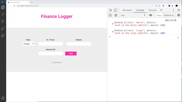Finance Logger list populated with invoice entries