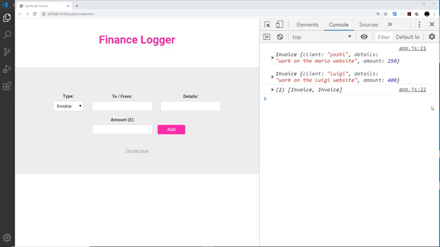 console showing array of invoice objects