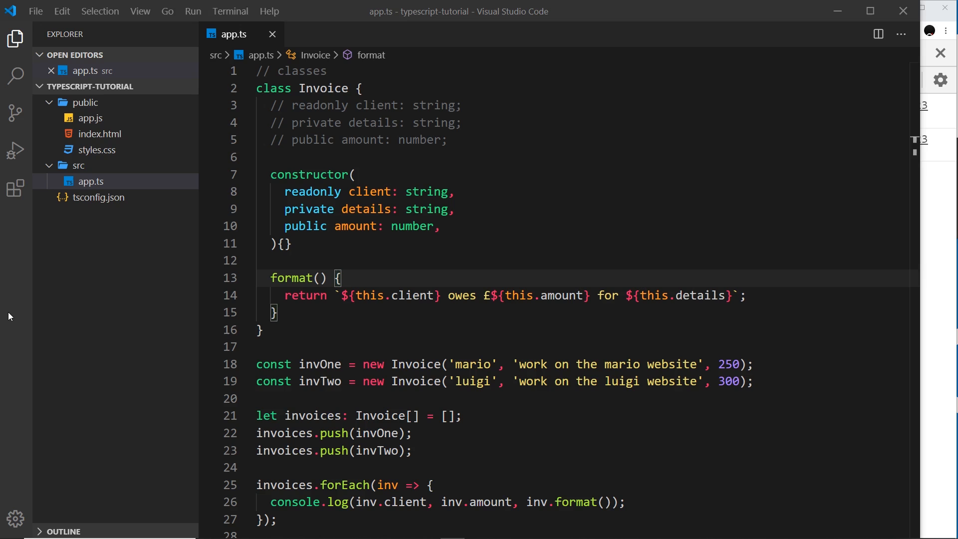 editor at the readonly discussion; loop logging client, amount, and format()