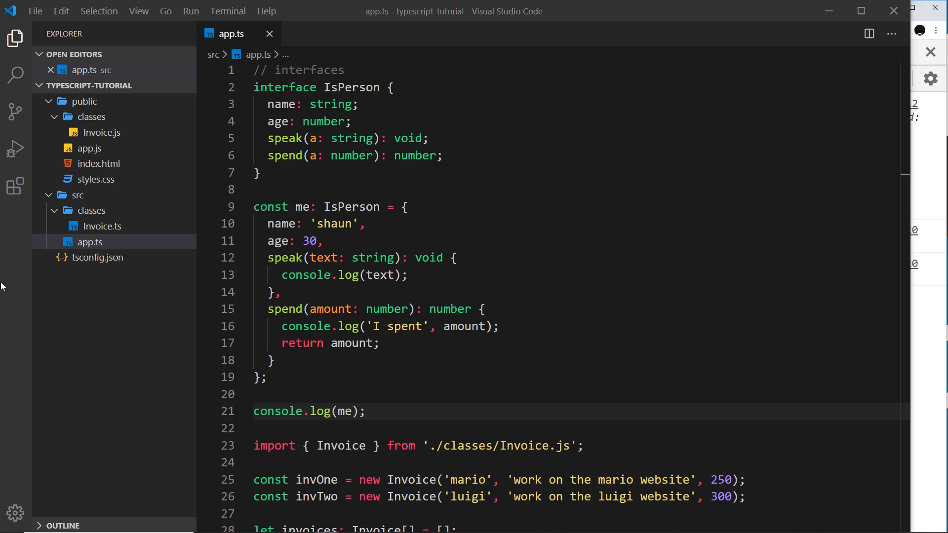 interface declaration in the editor (IPerson spelling, same four members)