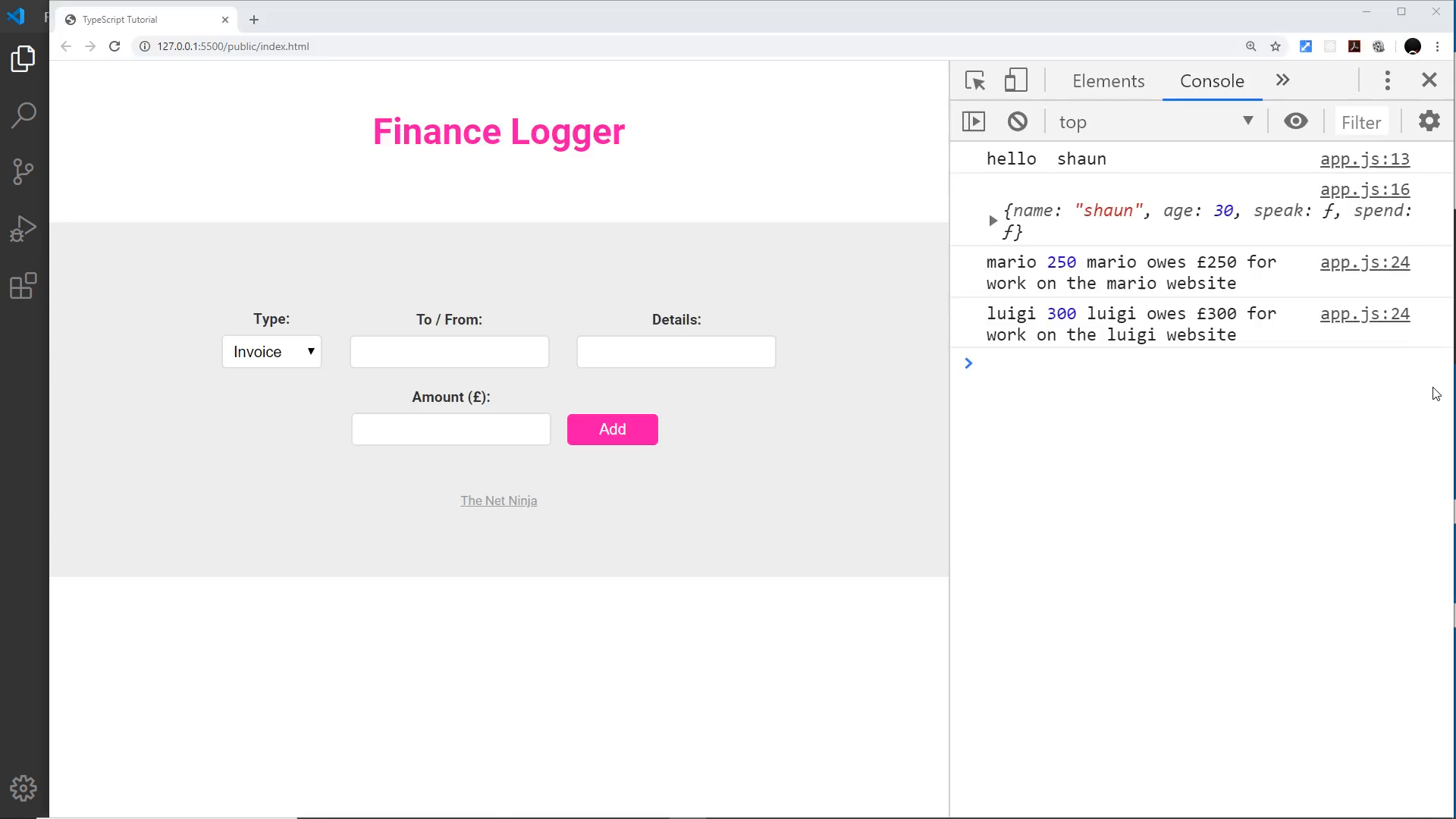 Finance Logger page on screen while the excess-property error is discussed