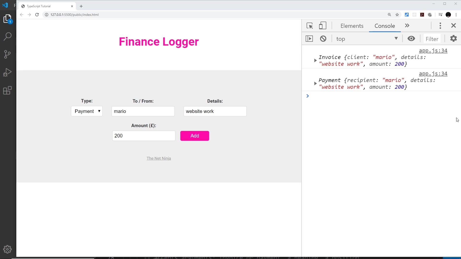 Finance Logger form whose submissions will land in the ul