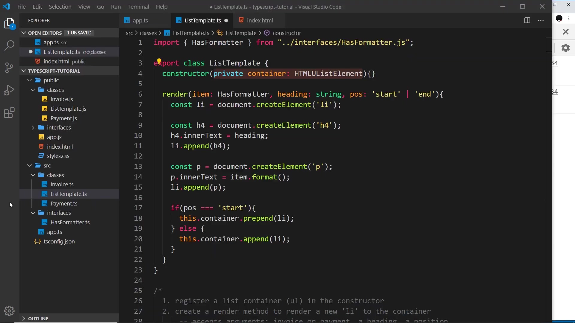 finished ListTemplate class in the editor