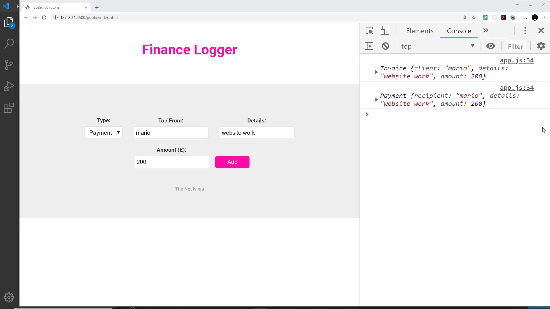 console still logging raw Invoice/Payment objects — the before state