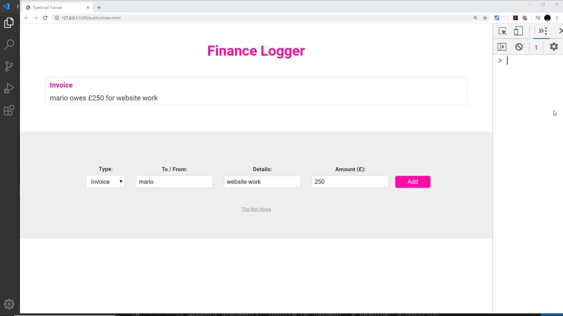 rendered list item on the Finance Logger page