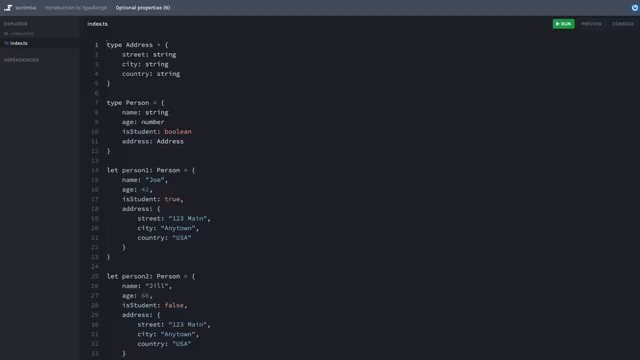 two Person objects with nested address in the editor