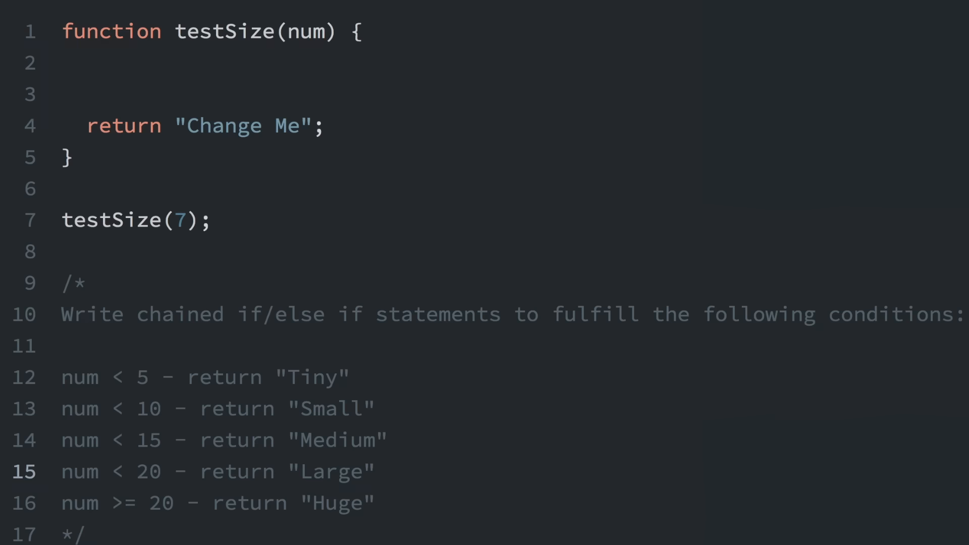 testSize chained-conditionals exercise, part 2