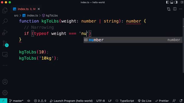 kgToLbs union parameter with typeof narrowing