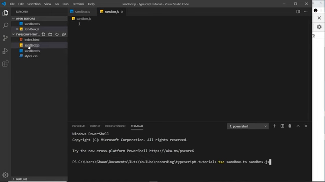 terminal running tsc on the sandbox files