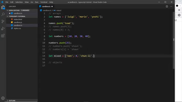 numbers array and the mixed declaration