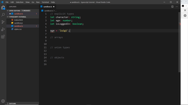 explicit string, number, and boolean declarations