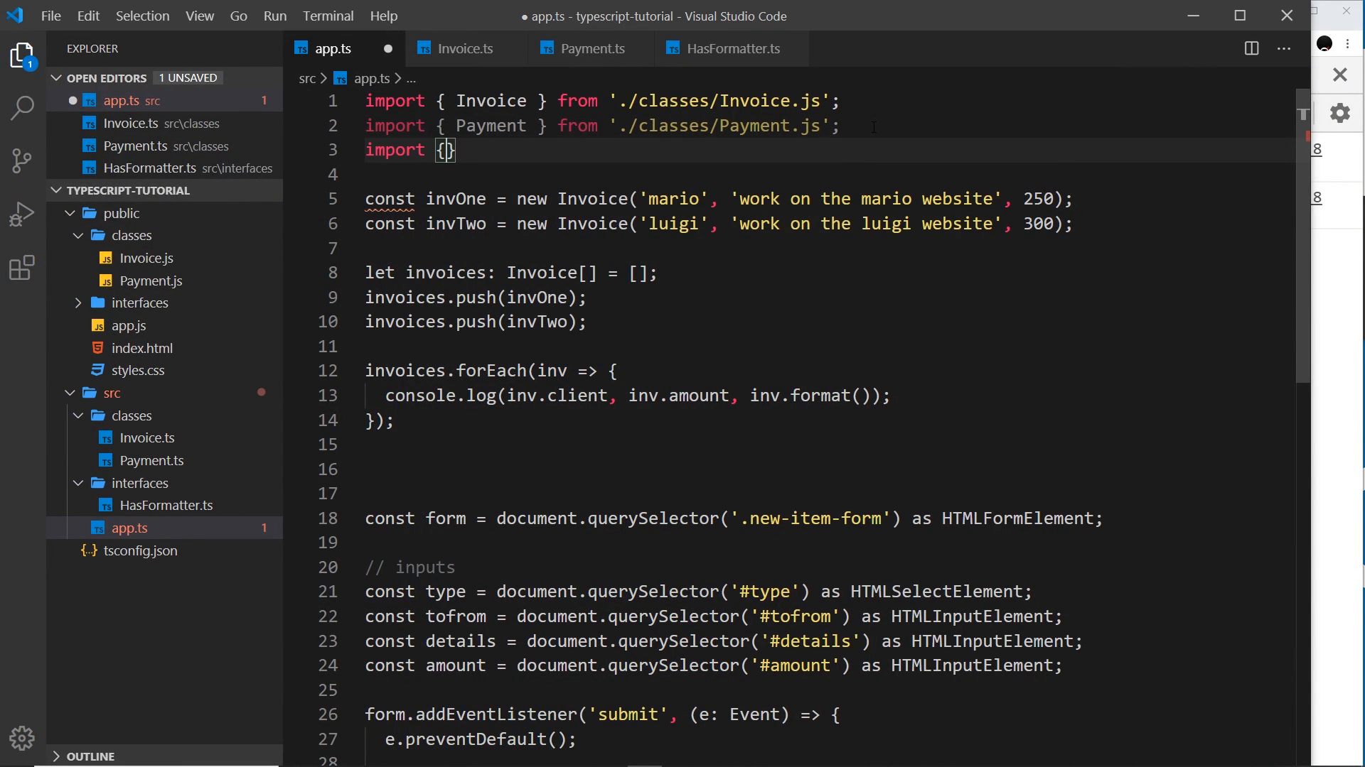 three imports and HasFormatter-typed variables in app.ts