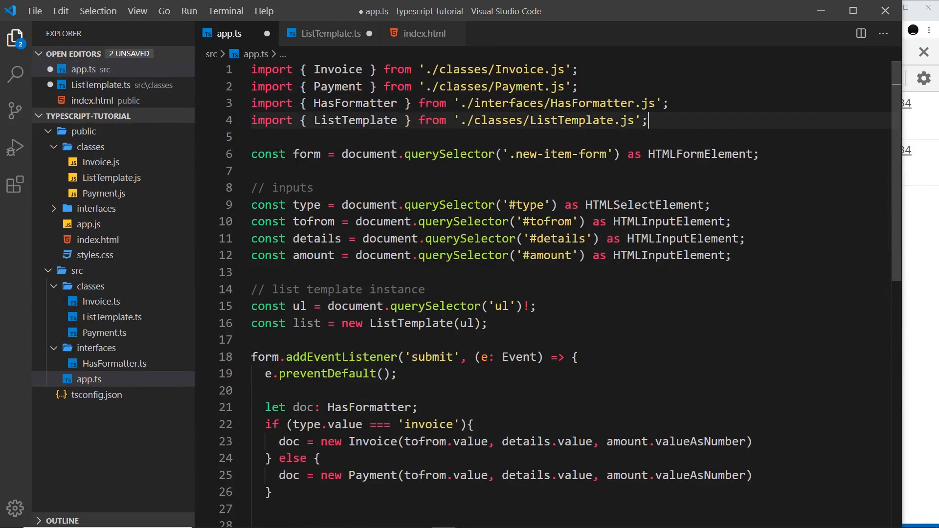 app.ts wiring with the render call