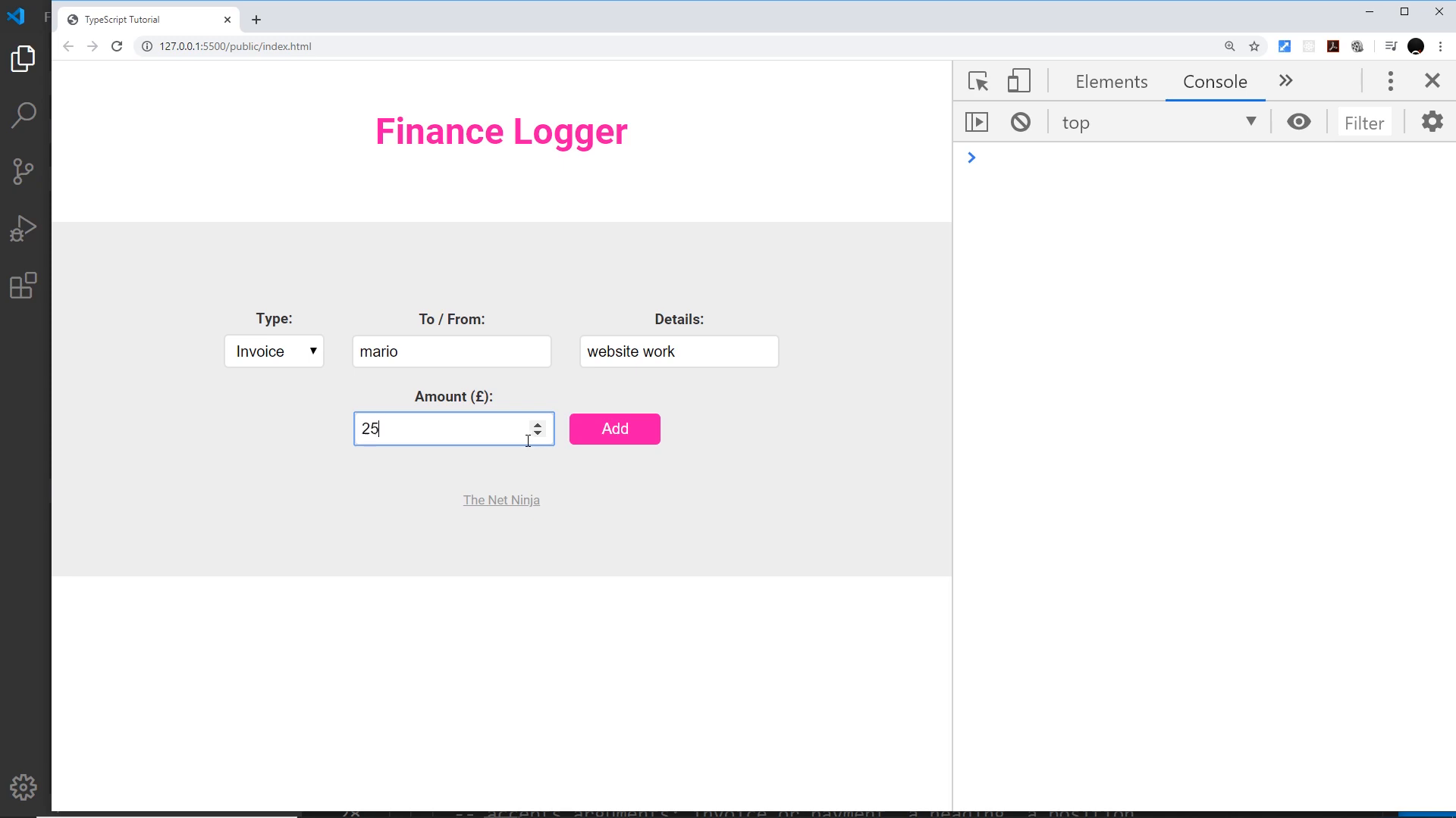 rendered list item in the Finance Logger page
