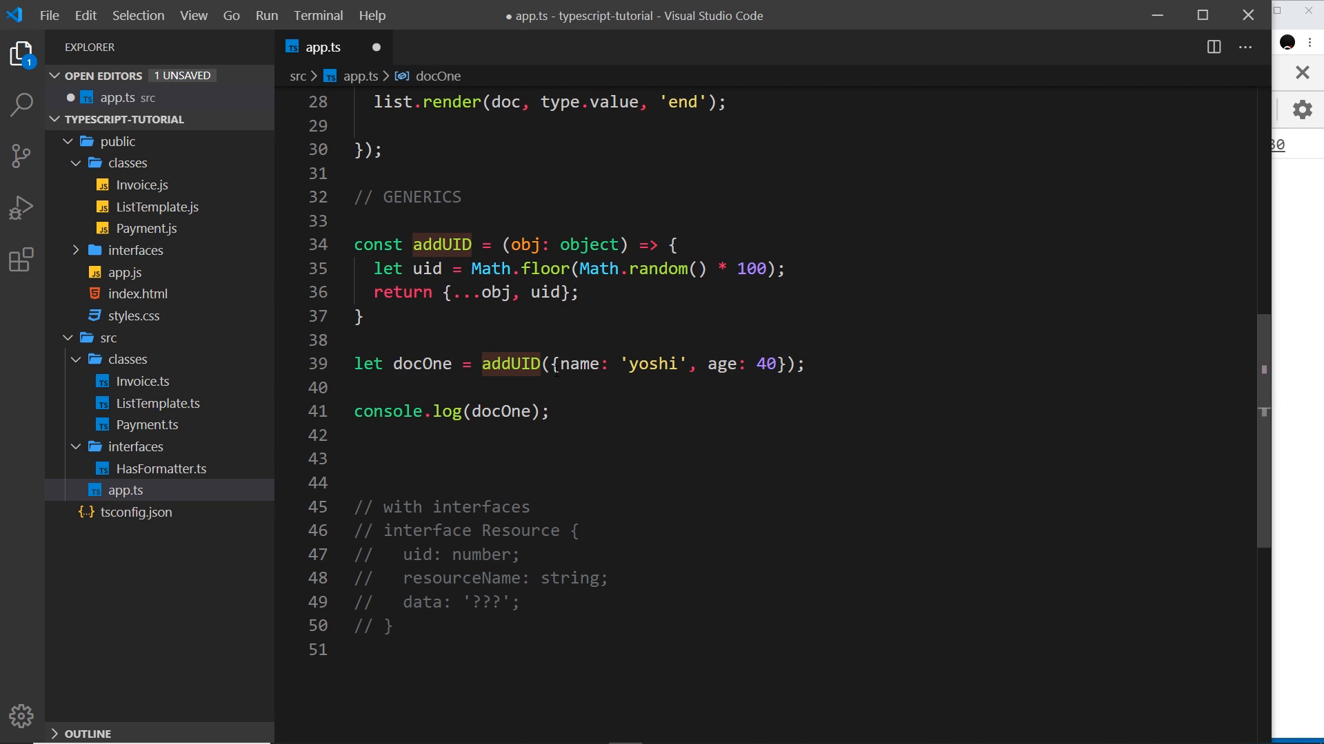 docOne.name erroring on the object-typed return