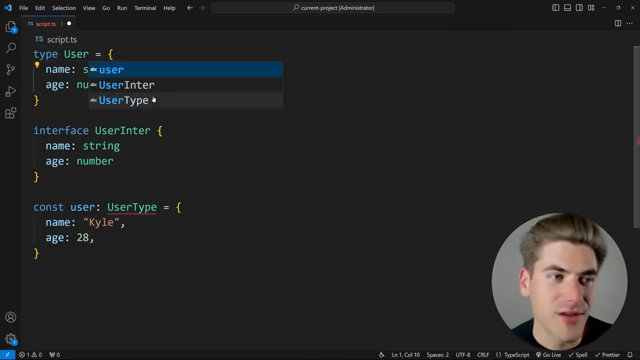 type alias and interface side by side in the opening editor