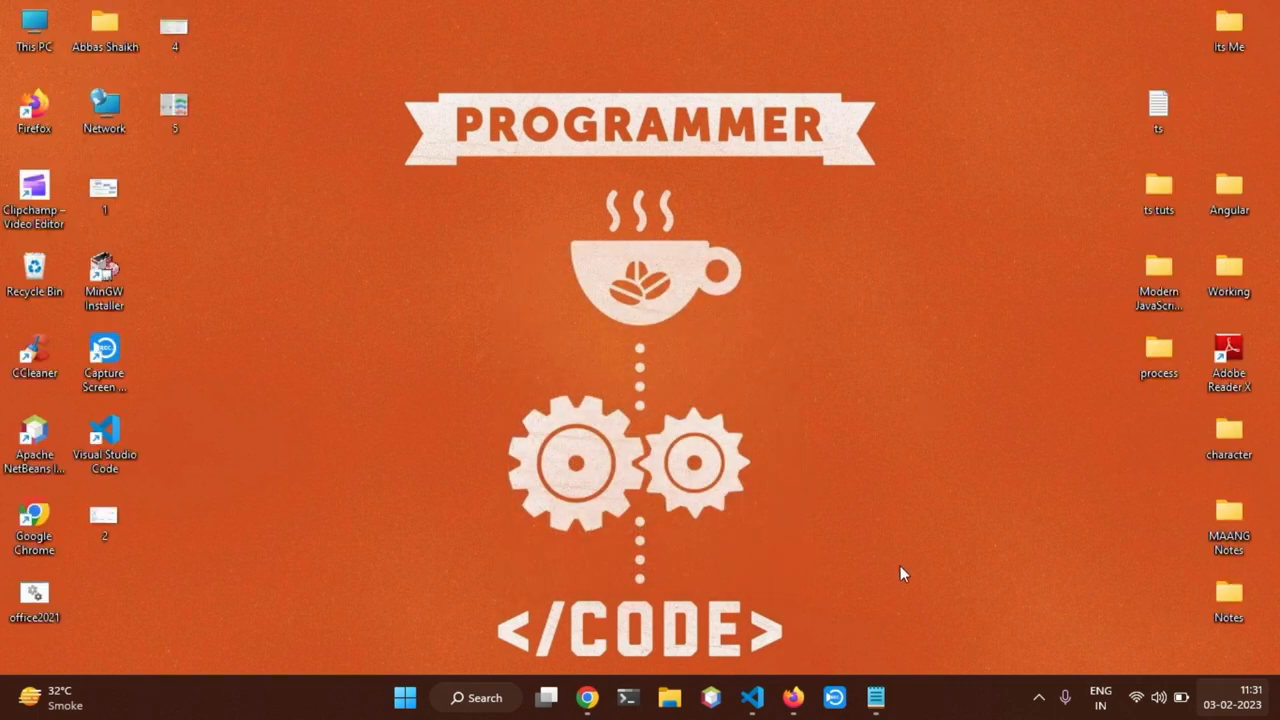 Windows desktop with programmer wallpaper before any code appears