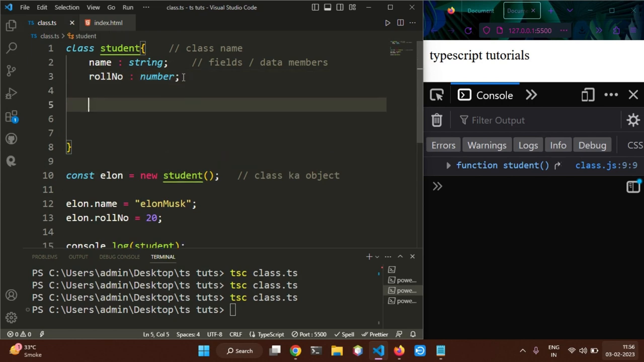 annotated student code with Hinglish comments marking each instantiation step