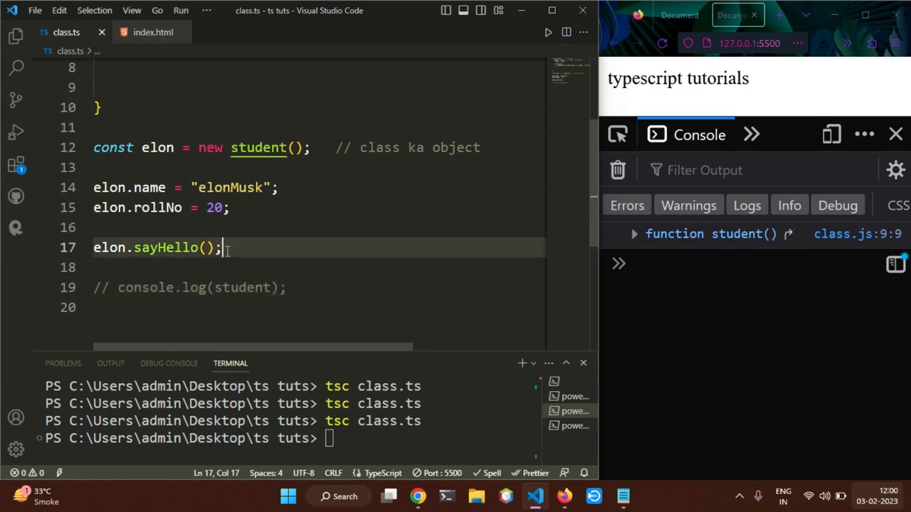 sayHello call added while the console still shows the stale pre-method compile