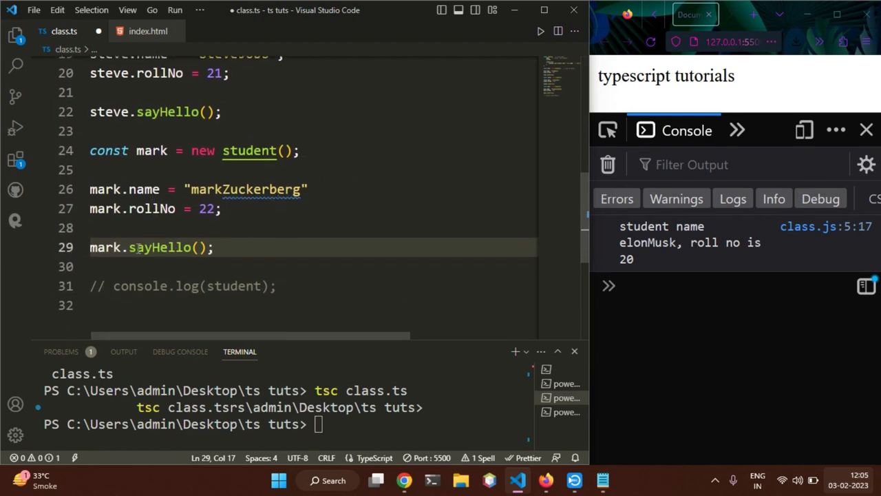three student instances on screen with the console printing each sayHello output