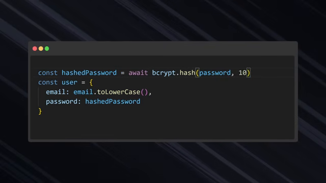 bcrypt hashing example showing npm packages doing real work
