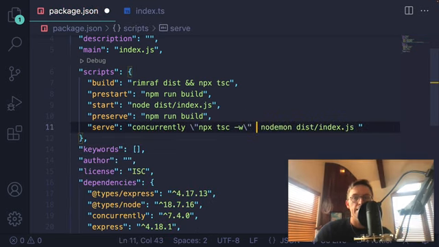 serve script running watch compiler plus nodemon concurrently